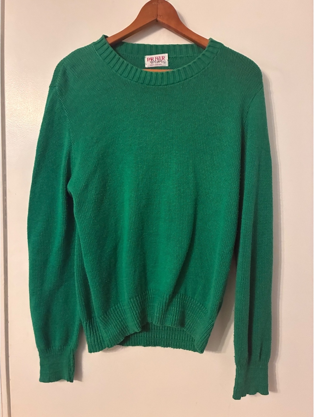 Vintage Par Four Encore Emerald Green 100% Cotton Knit Sweater